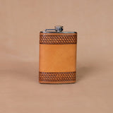 Vogt Silversmiths Leather Flask Russet Tooled Basket Weave Flask