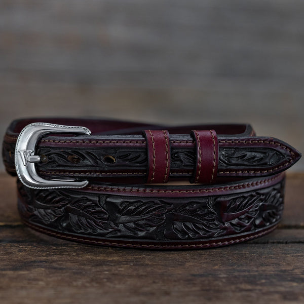 Vogt Silversmiths Belts Saddle Brown Over Under Leaf Belt