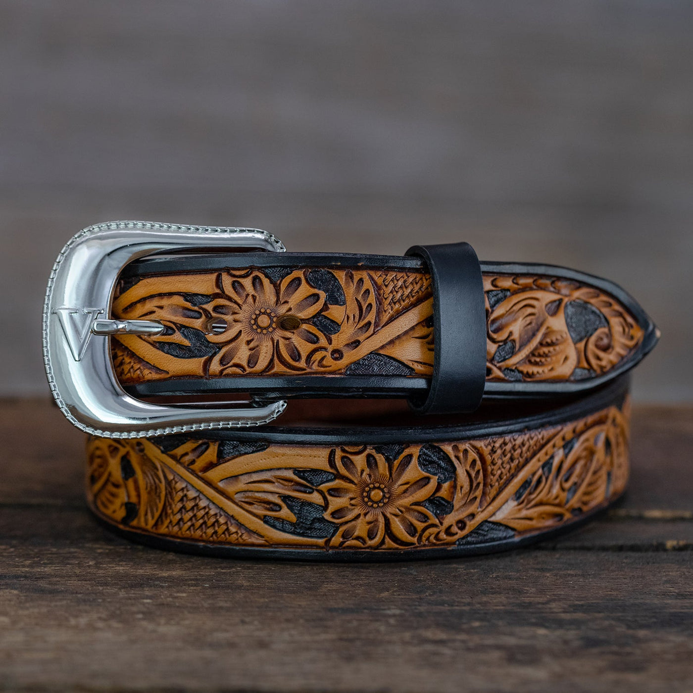 Vogt Silversmiths Western Belt Mens Floral 1 1 2 Black Russet 041 320